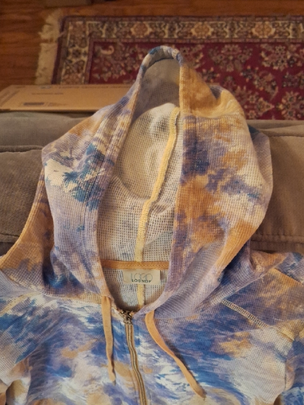 LOGO by Lori Goldstein Tie-Dye Zip Hoodie in Blue, Lavender and Mustard 2X - Picture 5 of 7